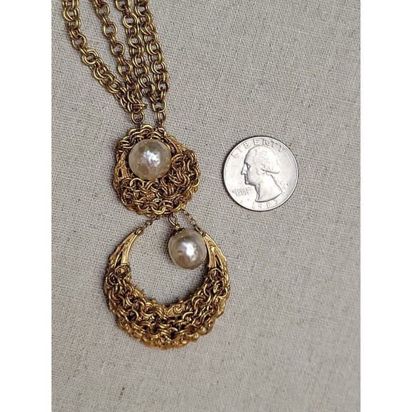 Rare Signed Miriam Haskell Double Dangle Baroque Pearl Multi Chain Necklace VTG - Picture 9 of 9